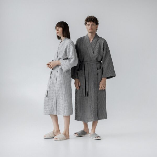 Linen-Cotton-Honeycomb-Waffle-Bathrobe Handmade