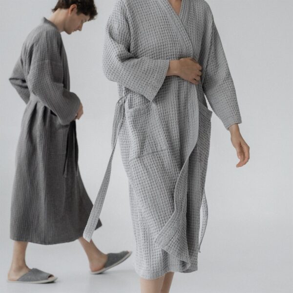 Linen-Cotton-Honeycomb-Waffle-Bathrobe Handmade