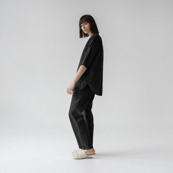 Linen-Tales-Black-Linen-Primrose-Loungewear-Set_Handmade_34-length sleeves