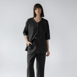 Linen-Tales-Black-Linen-Primrose-Loungewear-Set_Handmade_34-length sleeves