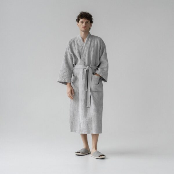 Linen-Cotton-Honeycomb-Waffle-Bathrobe Handmade